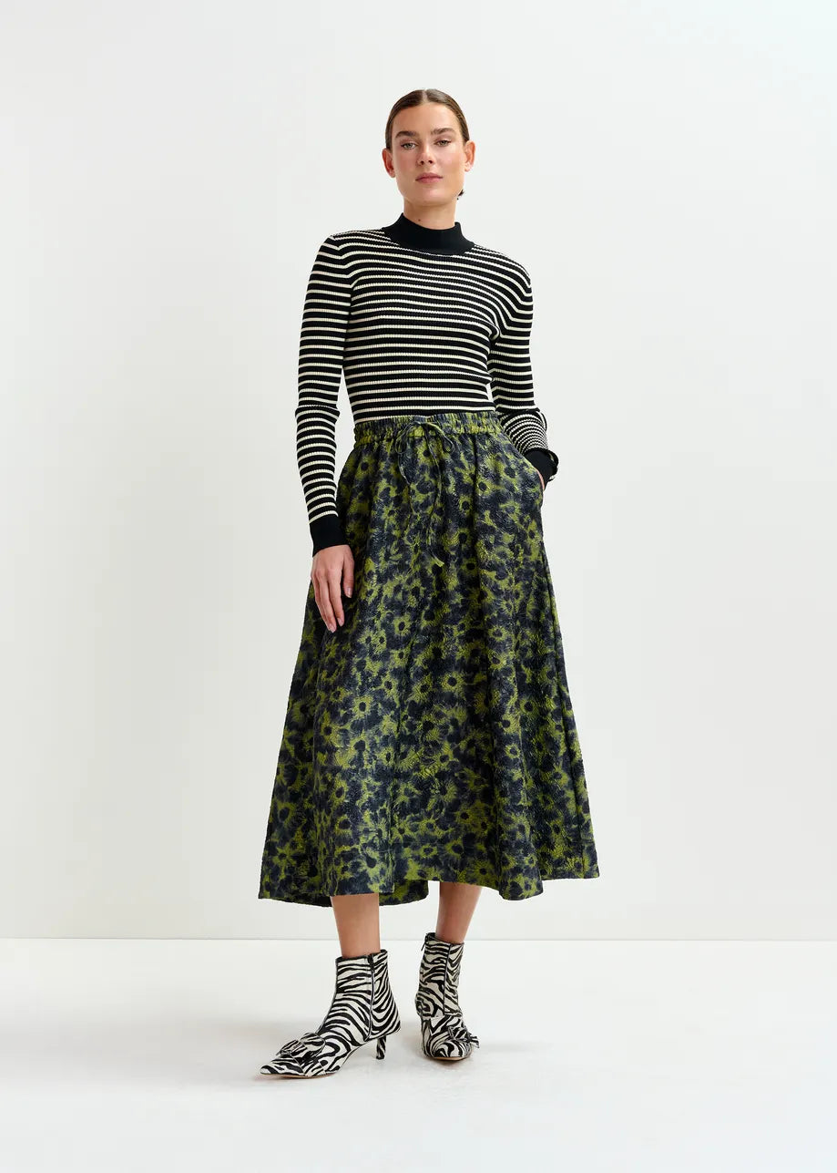 Essentiel Antwerp Isebel Jacquard Midi Skirt - Navy/Khaki