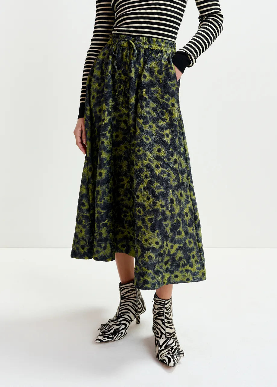 Essentiel Antwerp Isebel Jacquard Midi Skirt - Navy/Khaki