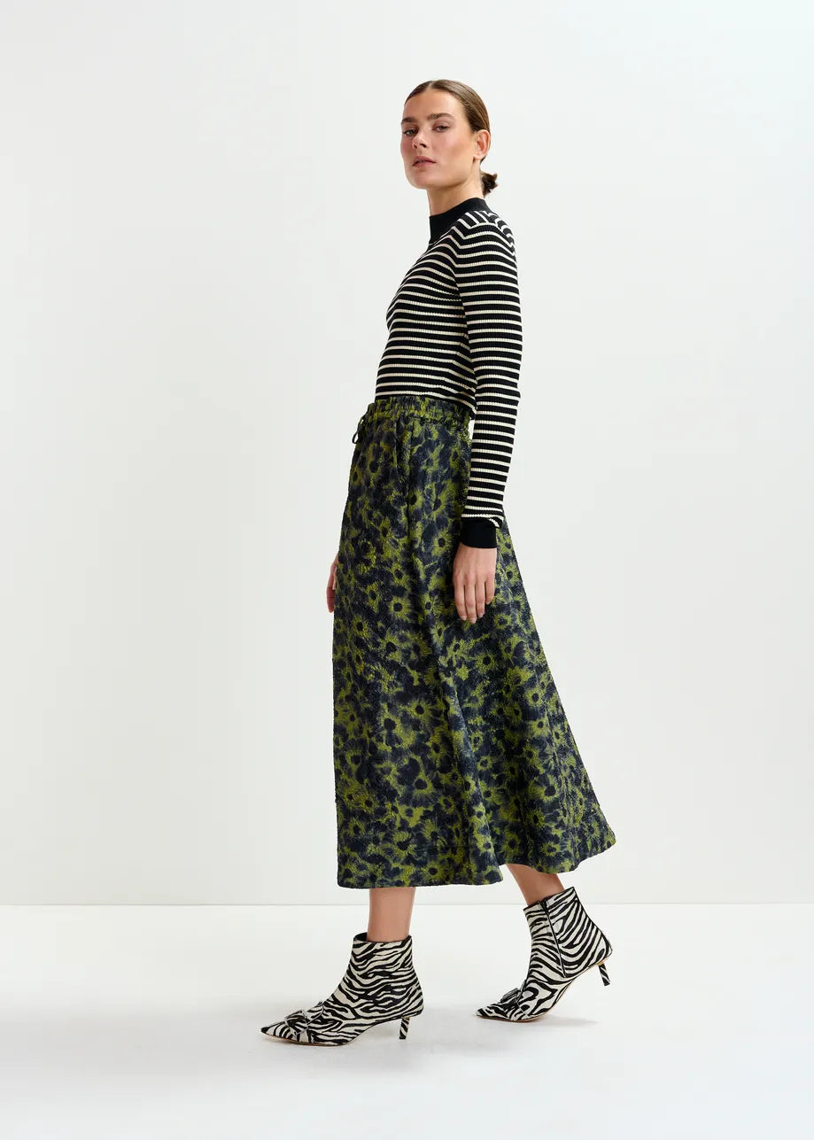 Essentiel Antwerp Isebel Jacquard Midi Skirt - Navy/Khaki