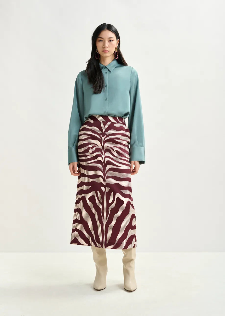 Essentiel Antwerp Mxi Skirt - Burgundy/Zebra Print