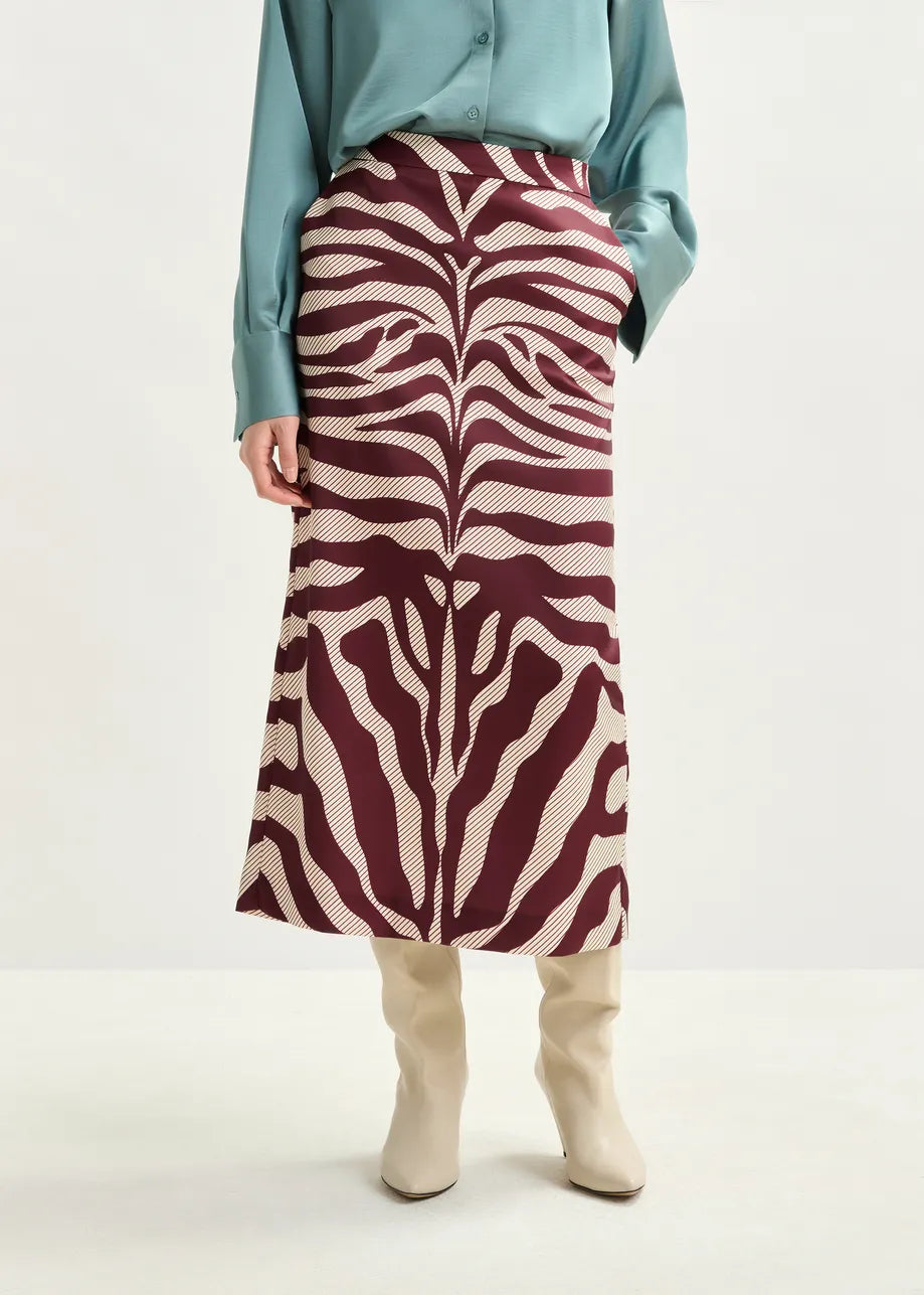 Essentiel Antwerp Mxi Skirt - Burgundy/Zebra Print