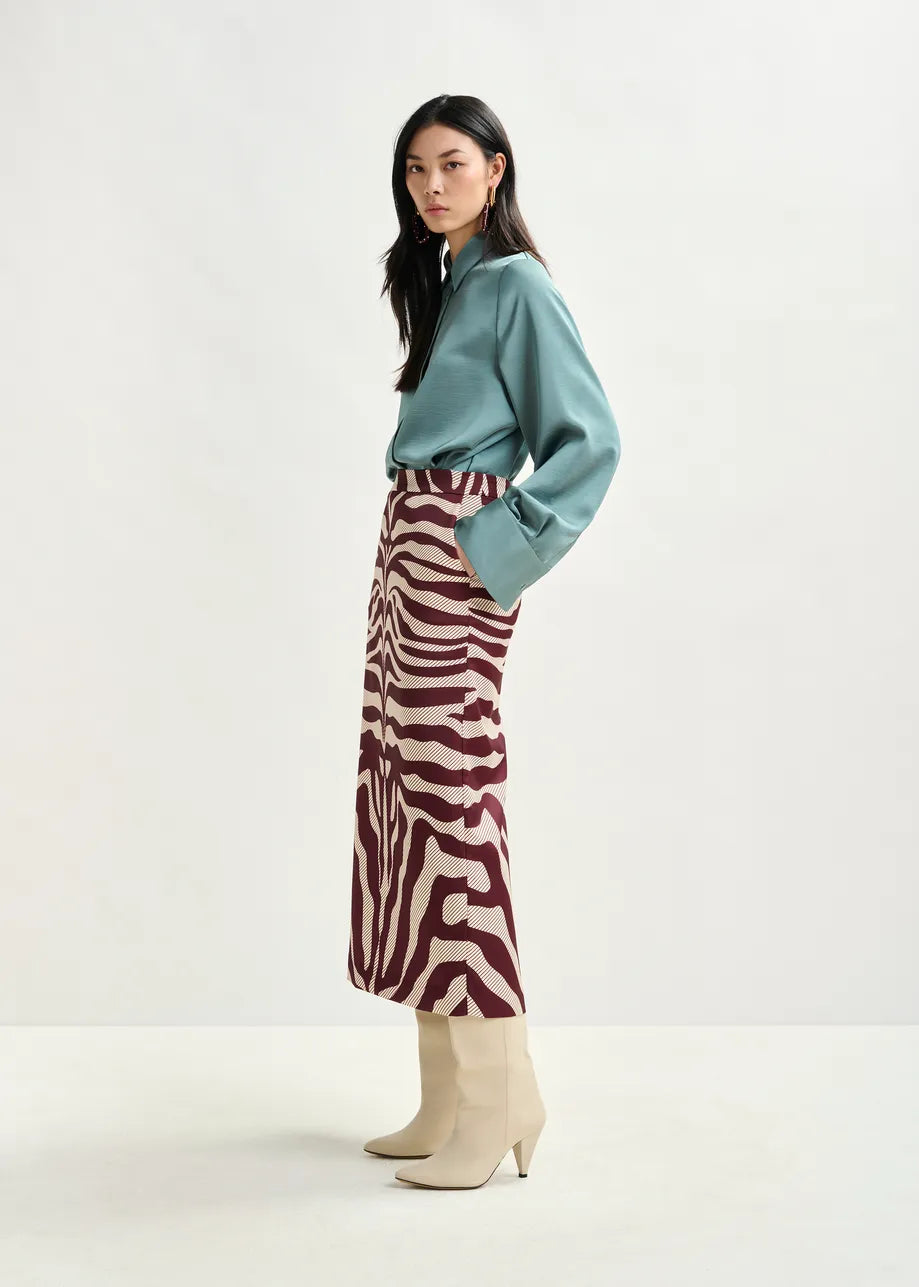 Essentiel Antwerp Mxi Skirt - Burgundy/Zebra Print