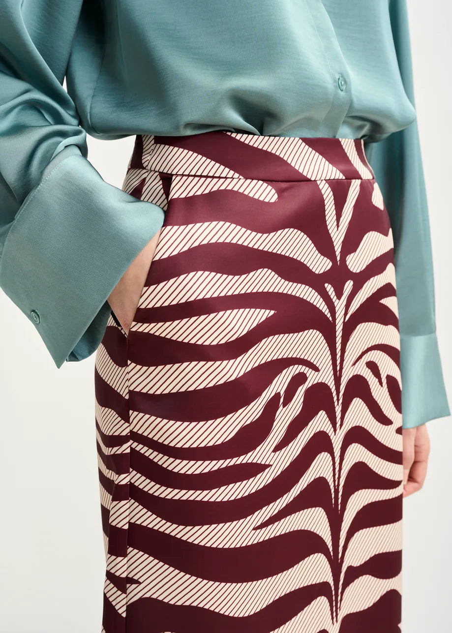 Essentiel Antwerp Mxi Skirt - Burgundy/Zebra Print