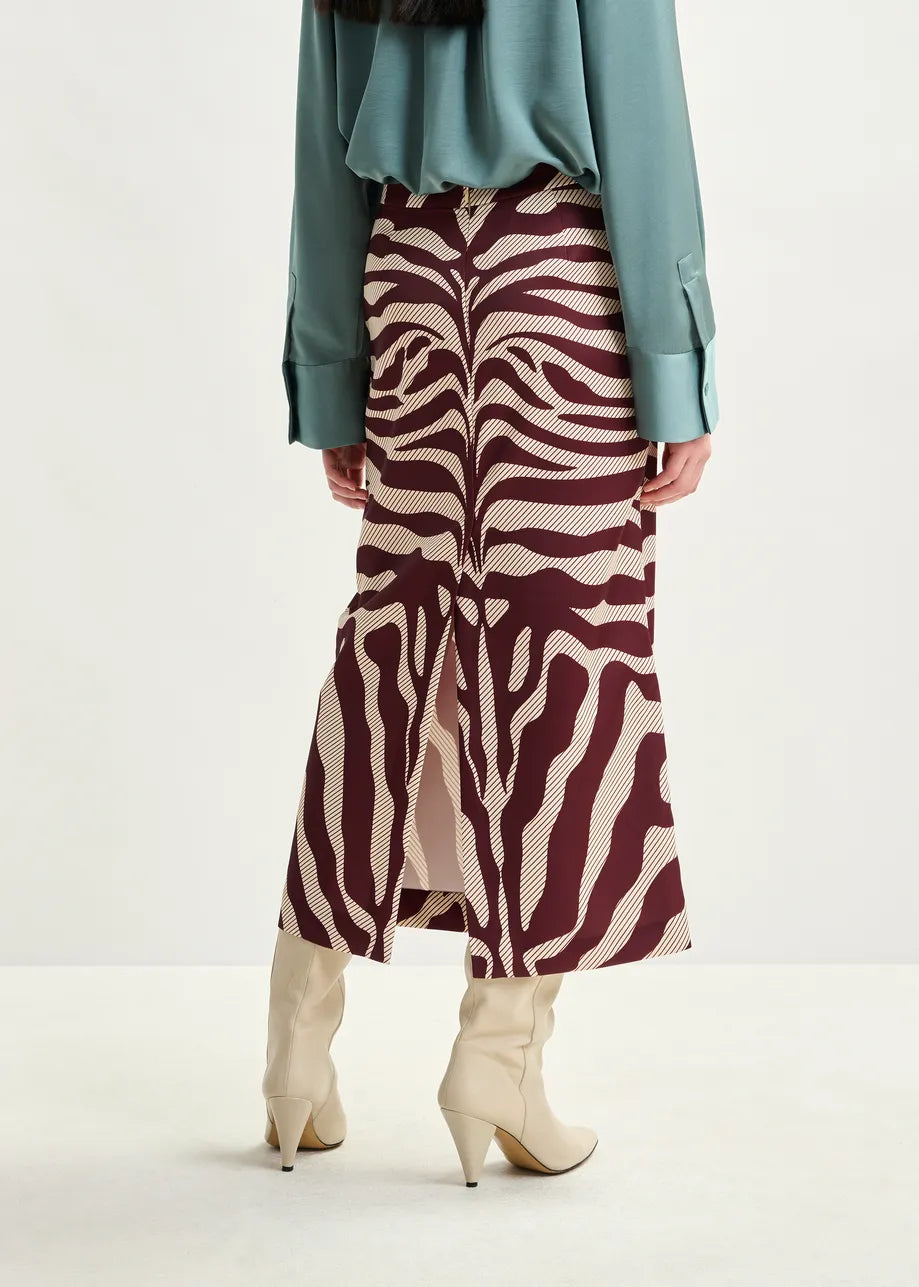 Essentiel Antwerp Mxi Skirt - Burgundy/Zebra Print
