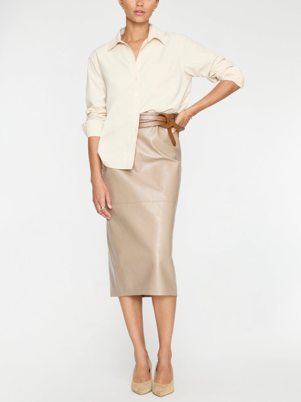 Brochu Walker Irene Vegan Leather Skirt  - Glossy Taupe