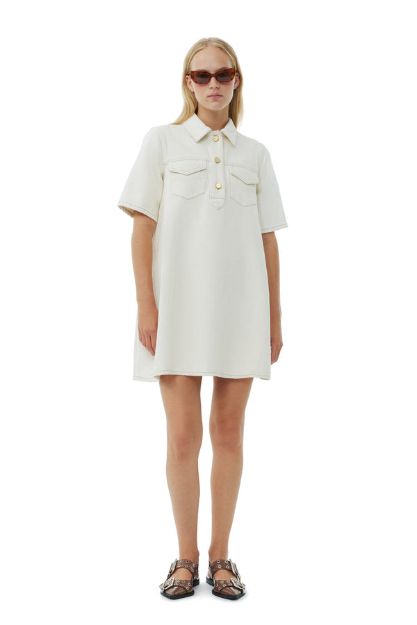 Ganni White Heavy Denim Mini Dress