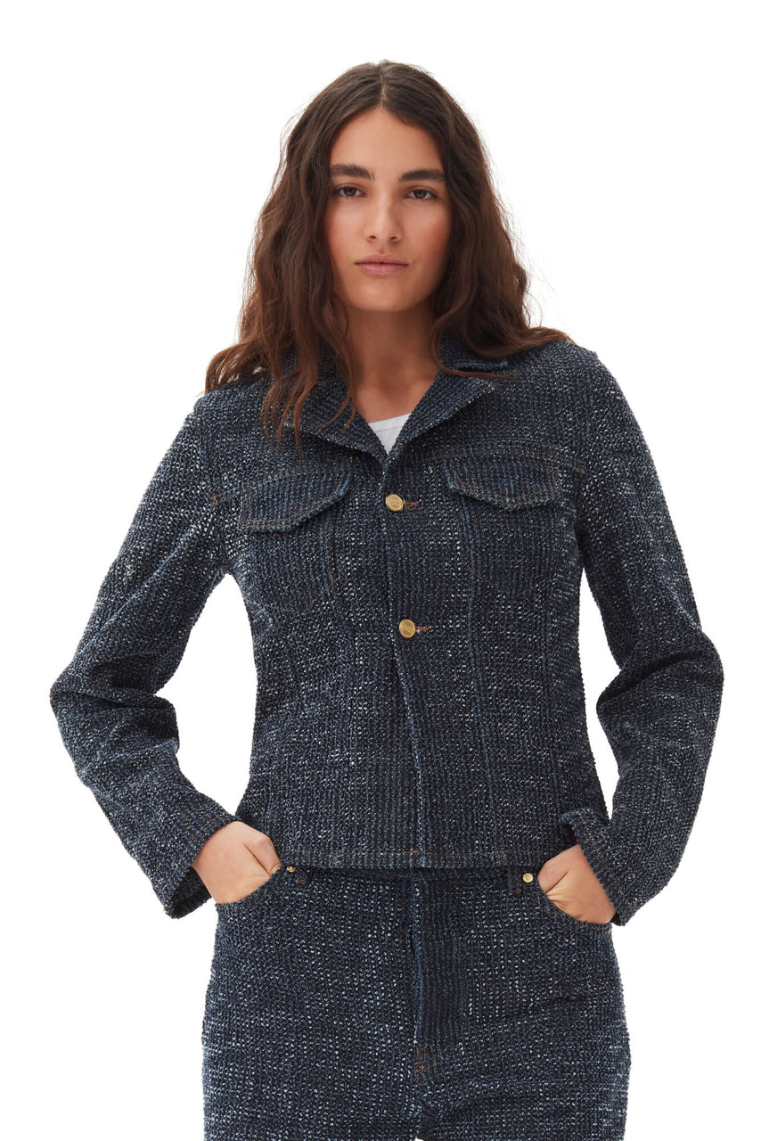 Ganni Fluffy Fitted Denim Blazer