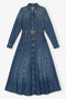 Ganni Dark Blue Denim Maxi Dress in Mid Blue Vintage