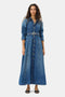 Ganni Dark Blue Denim Maxi Dress in Mid Blue Vintage