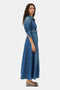 Ganni Dark Blue Denim Maxi Dress in Mid Blue Vintage