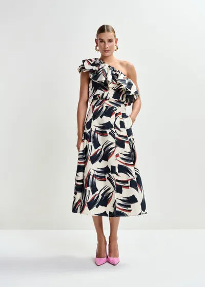 Essential Antwerp Off-white, black and brown a-line midi skirt