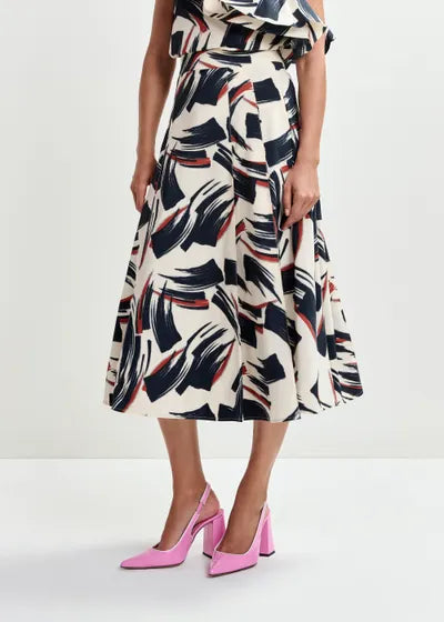 Essential Antwerp Off-white, black and brown a-line midi skirt