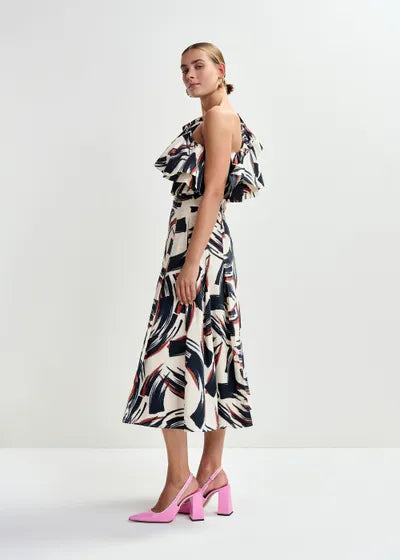 Essential Antwerp Off-white, black and brown a-line midi skirt