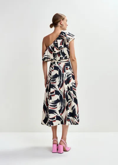 Essential Antwerp Off-white, black and brown a-line midi skirt