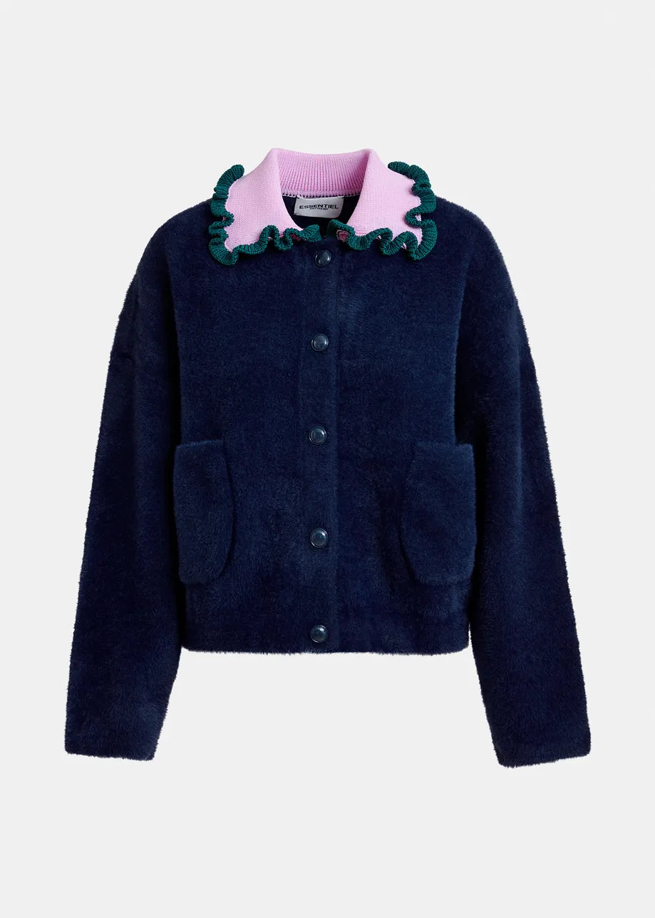 Essentiel Antwerp Navy Cardigan With Ruffle Color