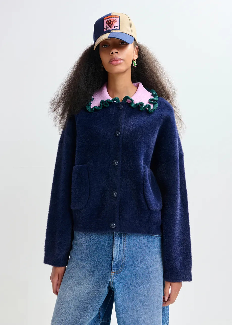 Essentiel Antwerp Navy Cardigan With Ruffle Color