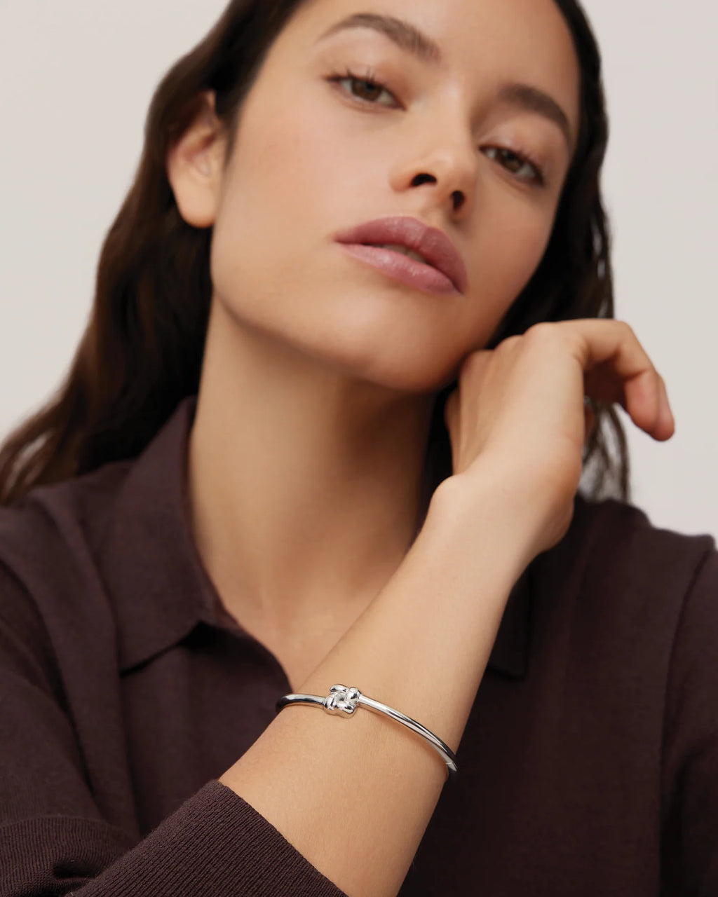Jenny Bird Slim Woven Square Bangle - Silver
