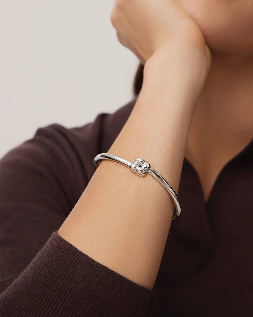 Jenny Bird Slim Woven Square Bangle - Silver