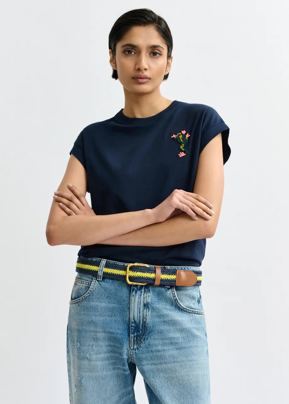 Essentiel Antwerp Jungala Beaded T-shirt - Navy