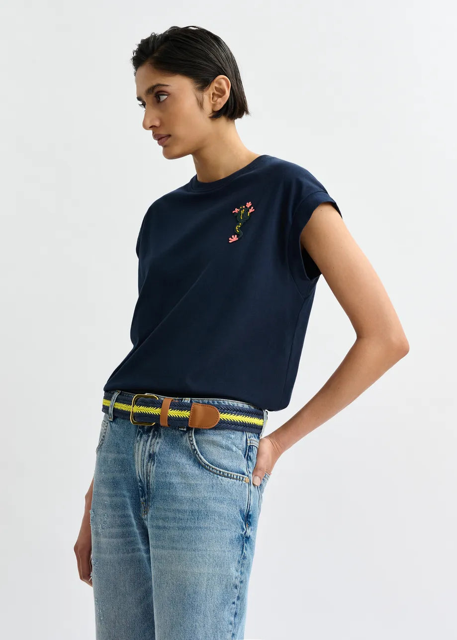 Essentiel Antwerp Jungala Beaded T-shirt - Navy