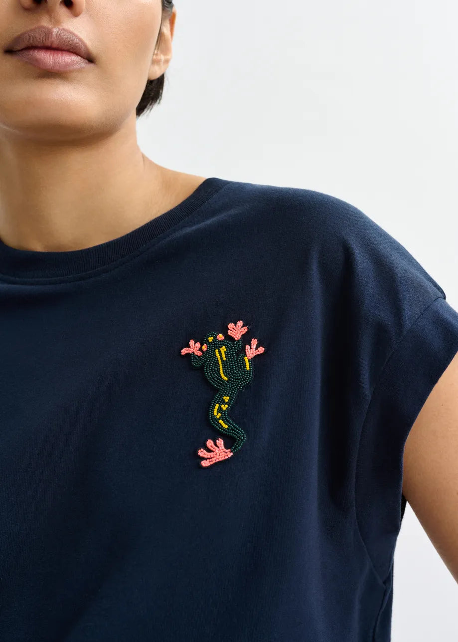 Essentiel Antwerp Jungala Beaded T-shirt - Navy