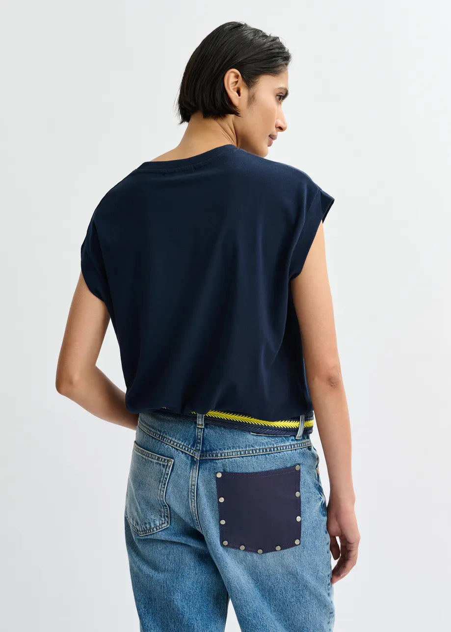 Essentiel Antwerp Jungala Beaded T-shirt - Navy