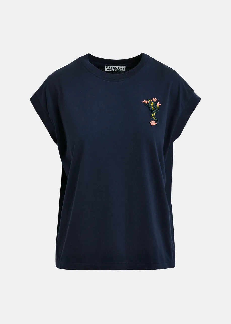 Essentiel Antwerp Jungala Beaded T-shirt - Navy