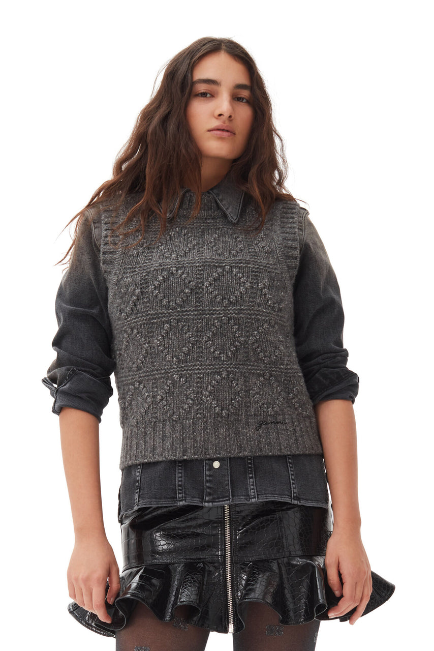 Ganni Grey Knit Vest - Phantom