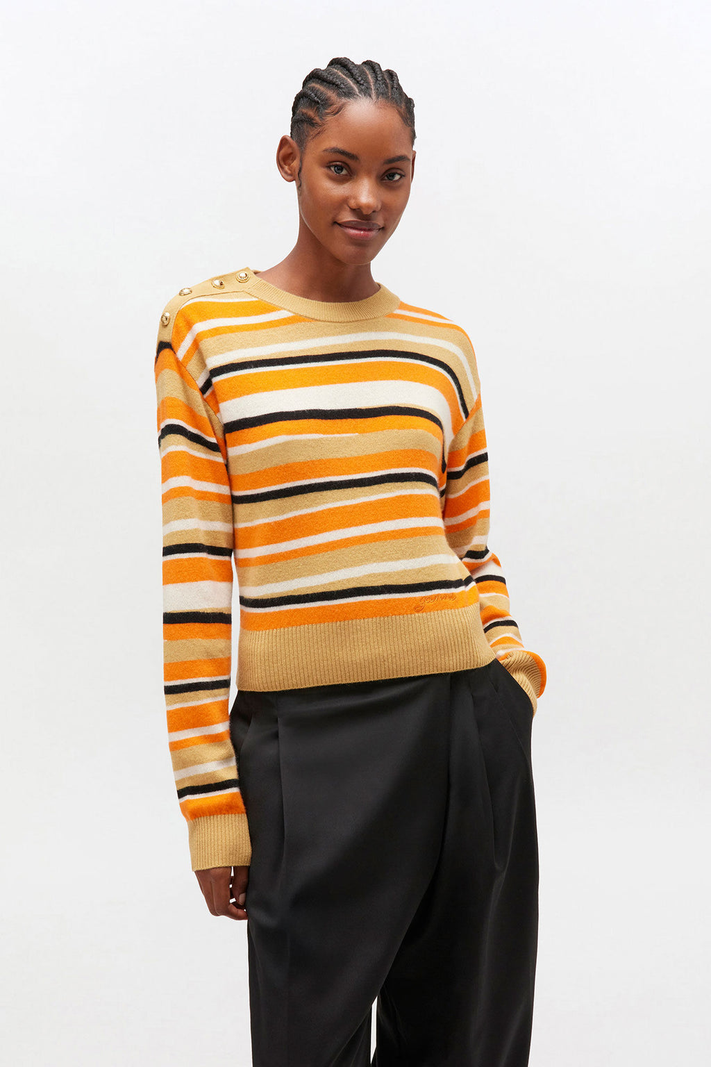Ganni Striped Cashmere Sweater - Orange Tiger
