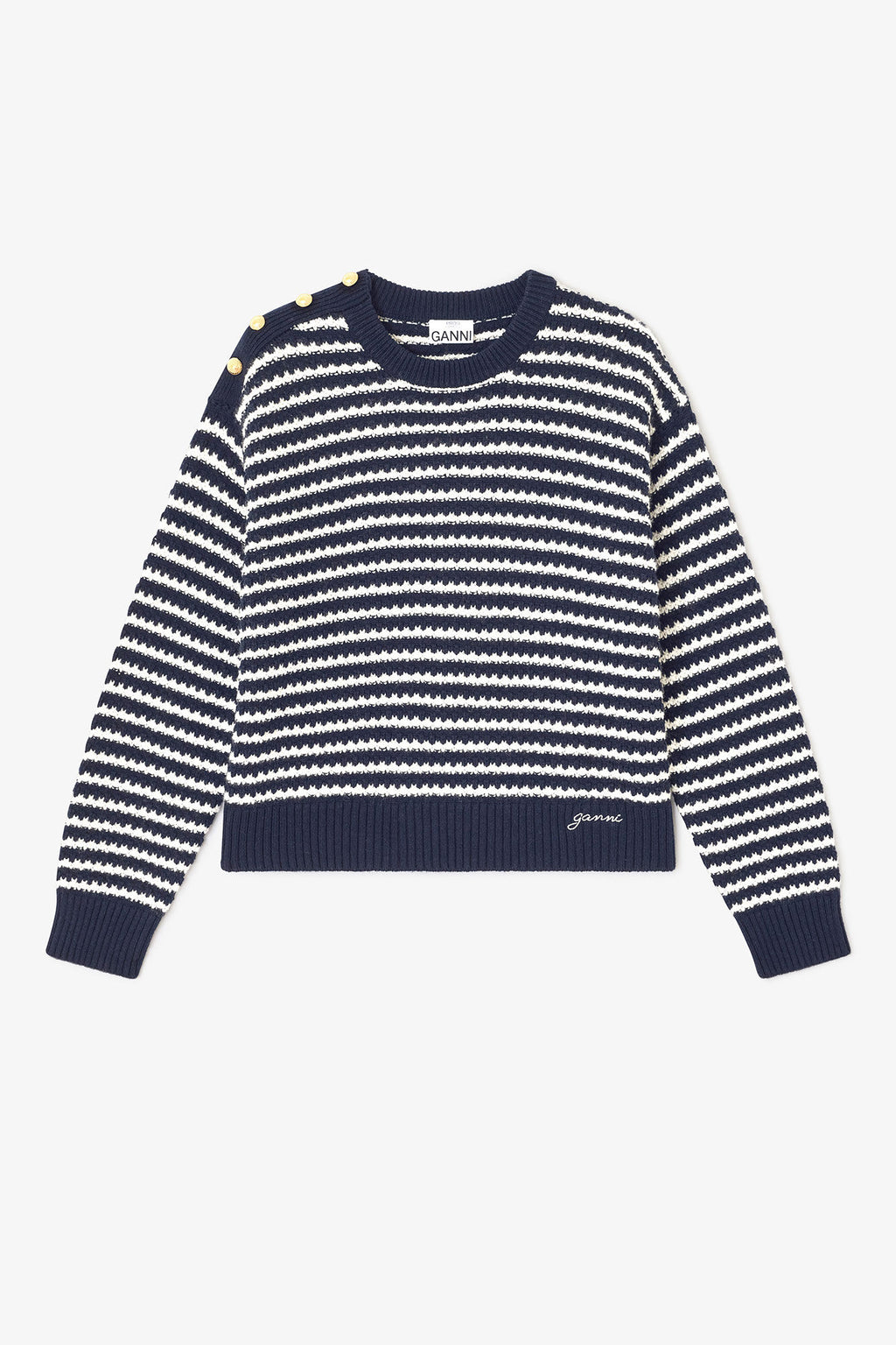 Ganni Striped Wool Sweater - Sky Captain