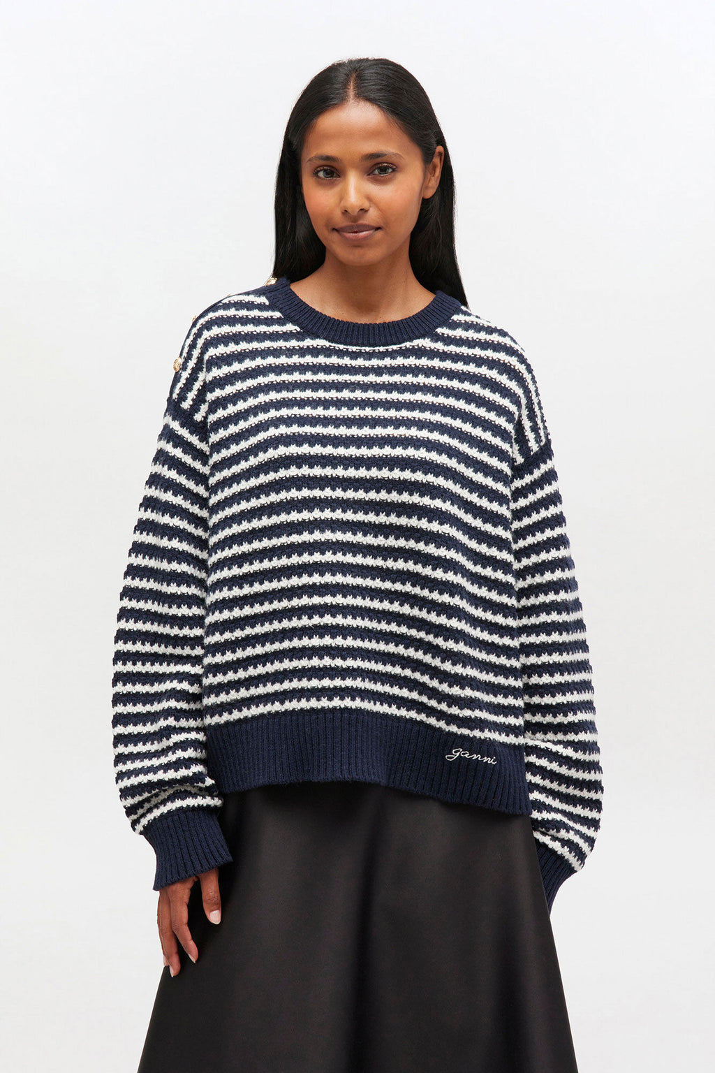 Ganni Striped Wool Sweater - Sky Captain