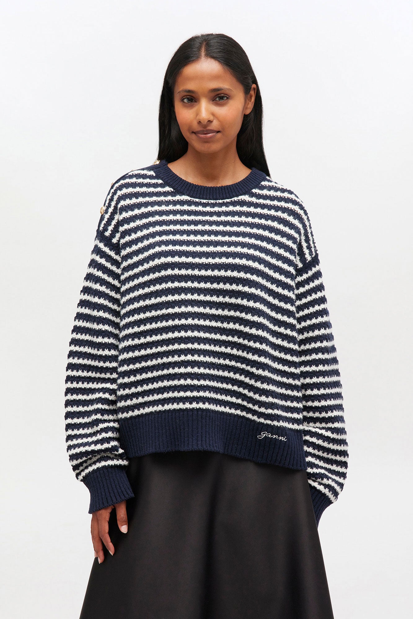 Ganni Striped Wool Sweater - Sky Captain