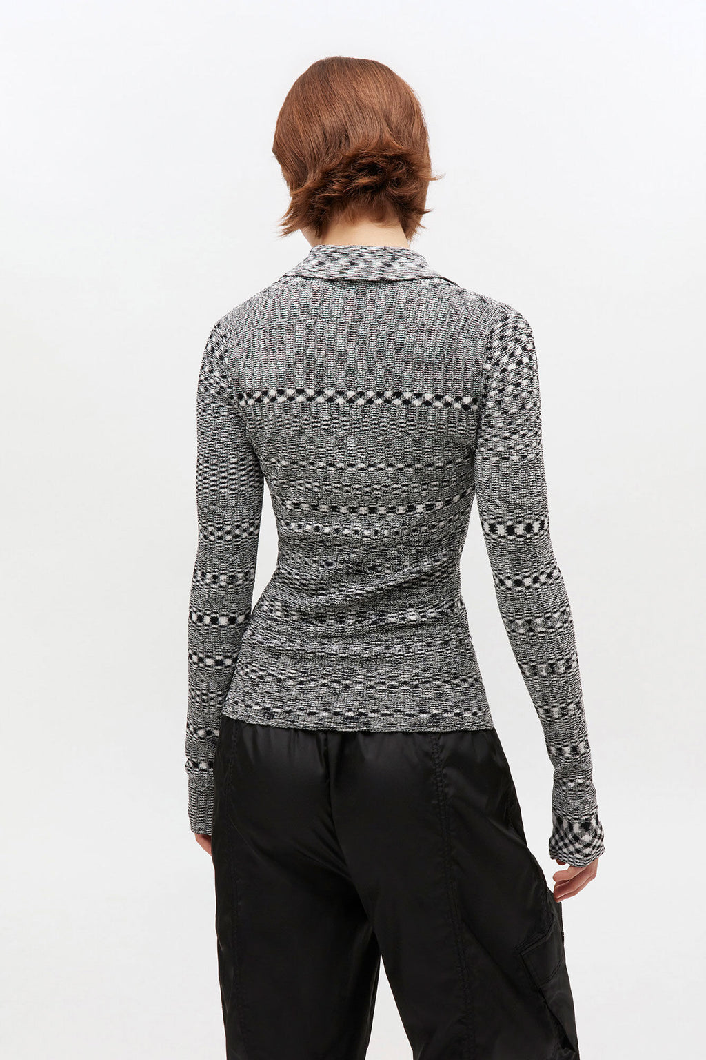 Ganni Grey Striped Knitted Polo Shirt - Black