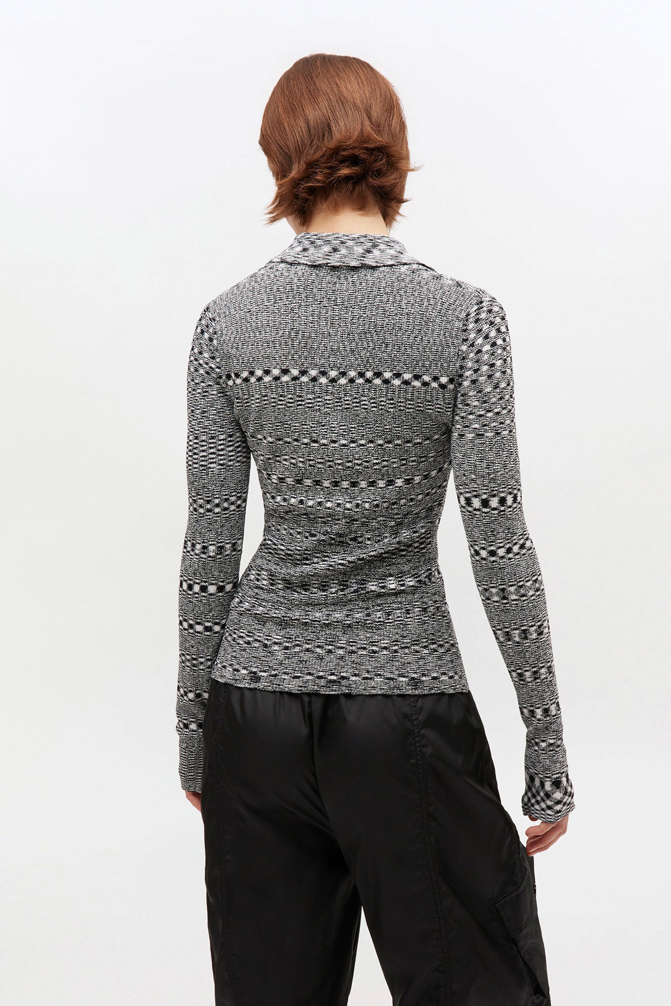 Ganni Grey Striped Knitted Polo Shirt - Black