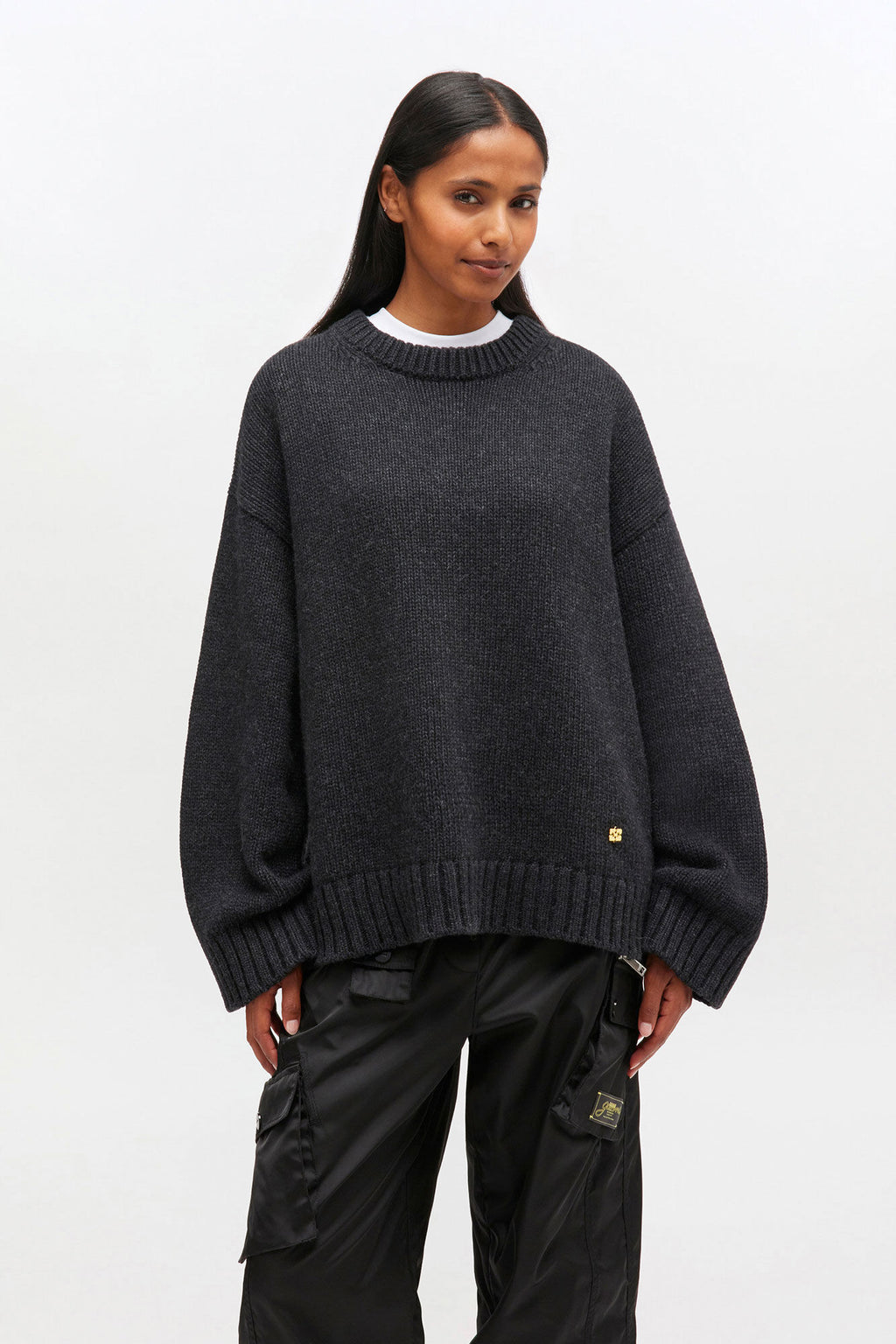 Ganni Dark Grey Wool Mix Sweater - Phantom