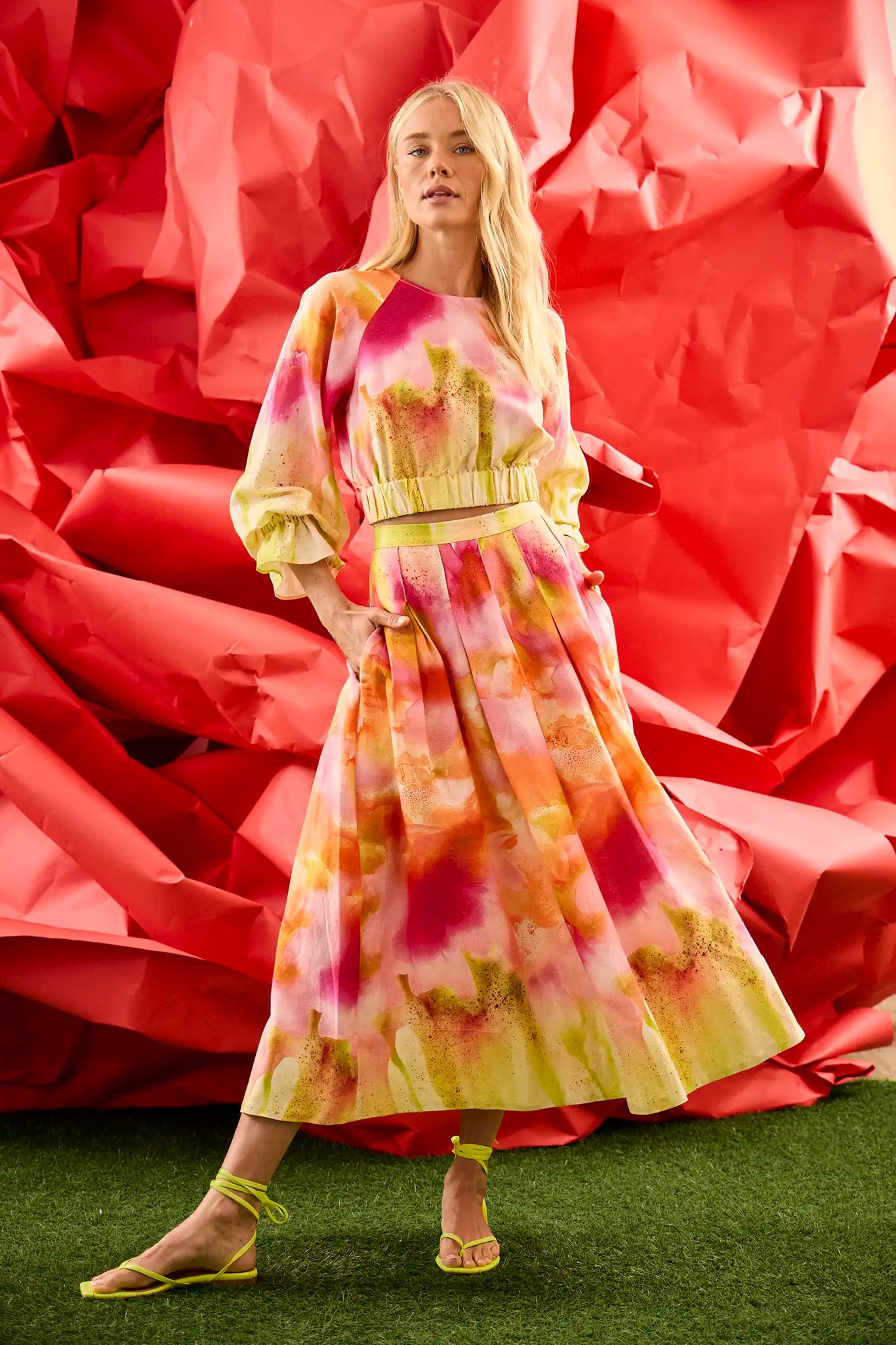 Hunter Bell Alexis Skirt Tie-Dye Pleated Midi Skirt