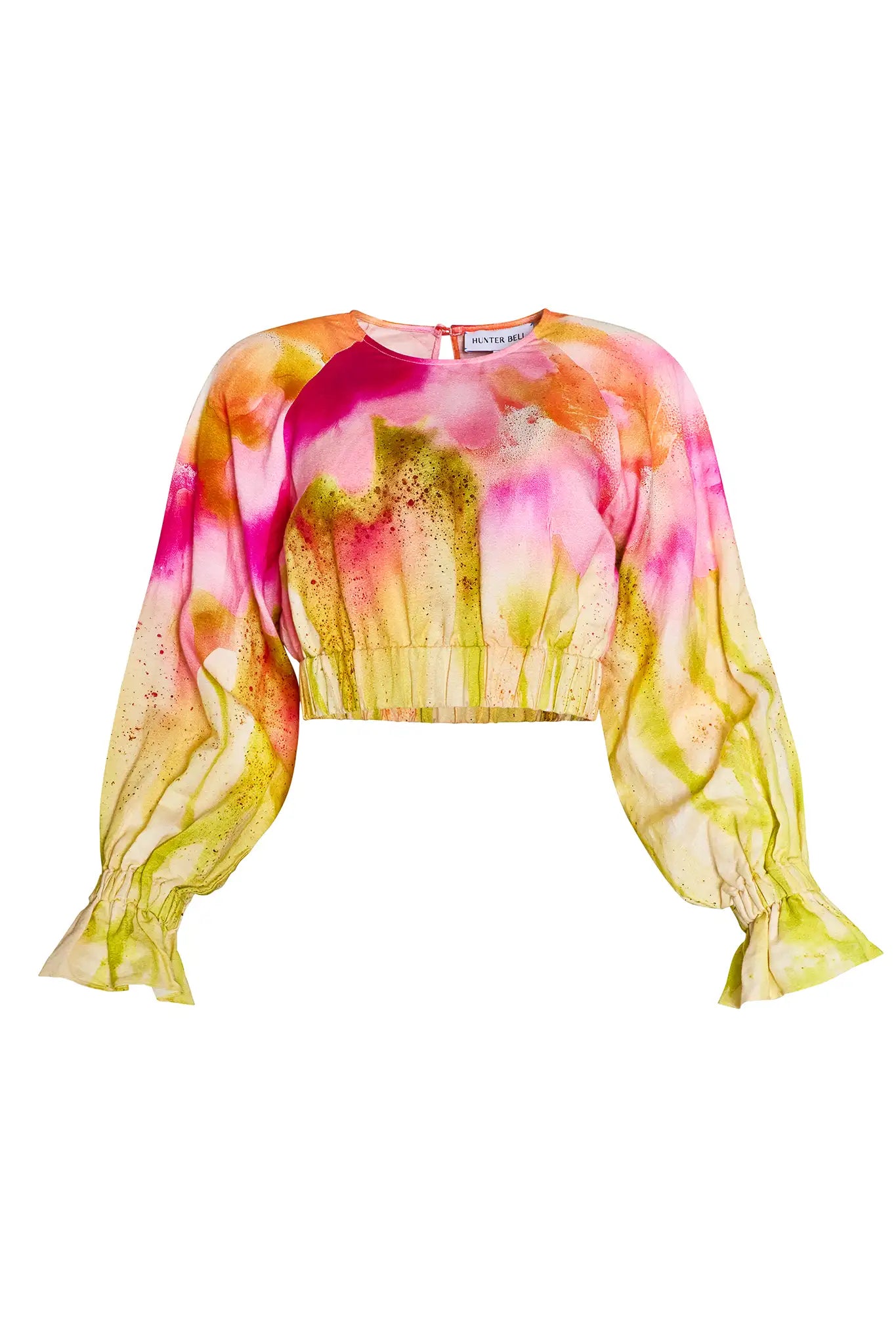 Hunter Bell Kirsten Top Elastic Waist Long Sleeve Tie-Dye Crop Top
