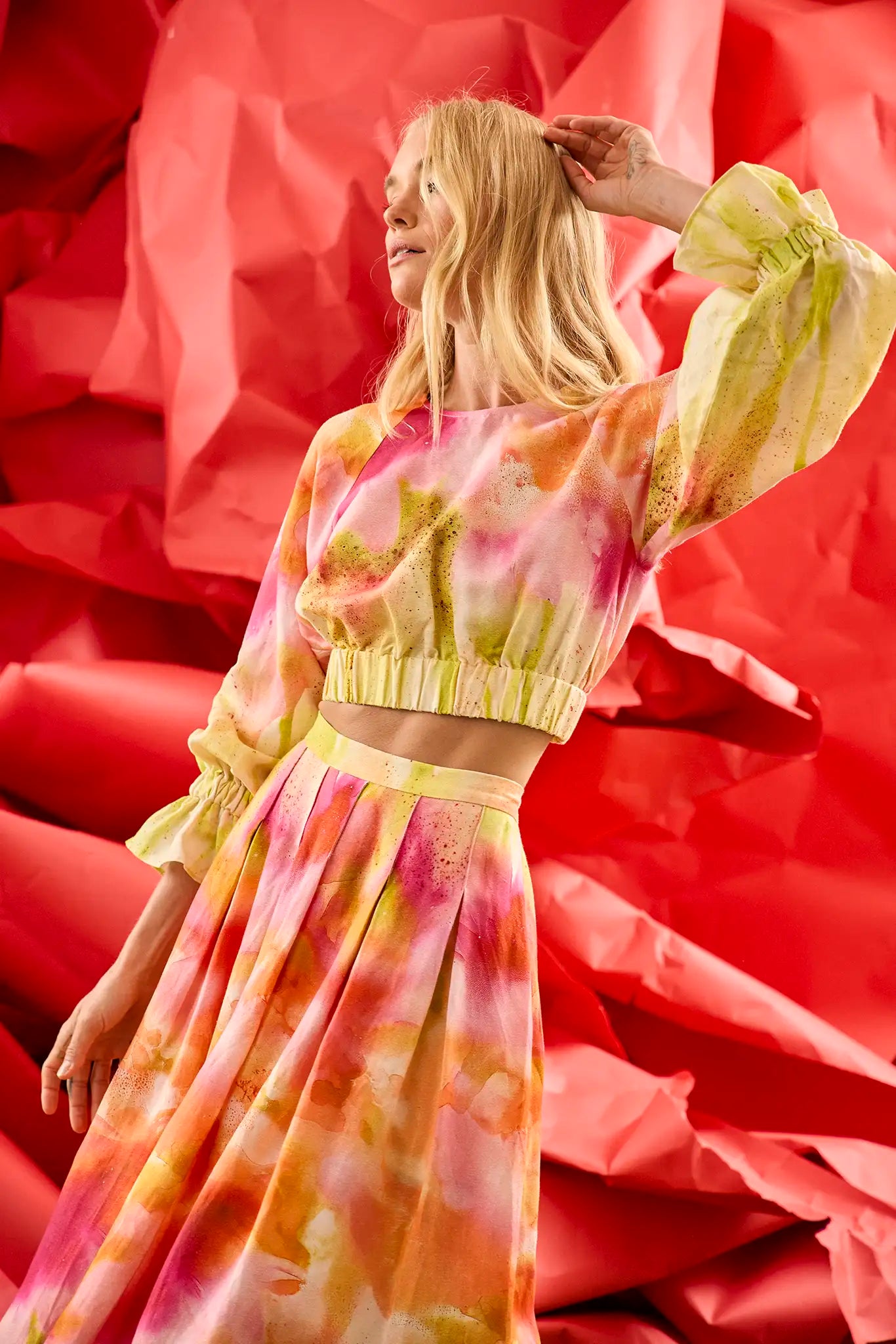 Hunter Bell Alexis Skirt Tie-Dye Pleated Midi Skirt