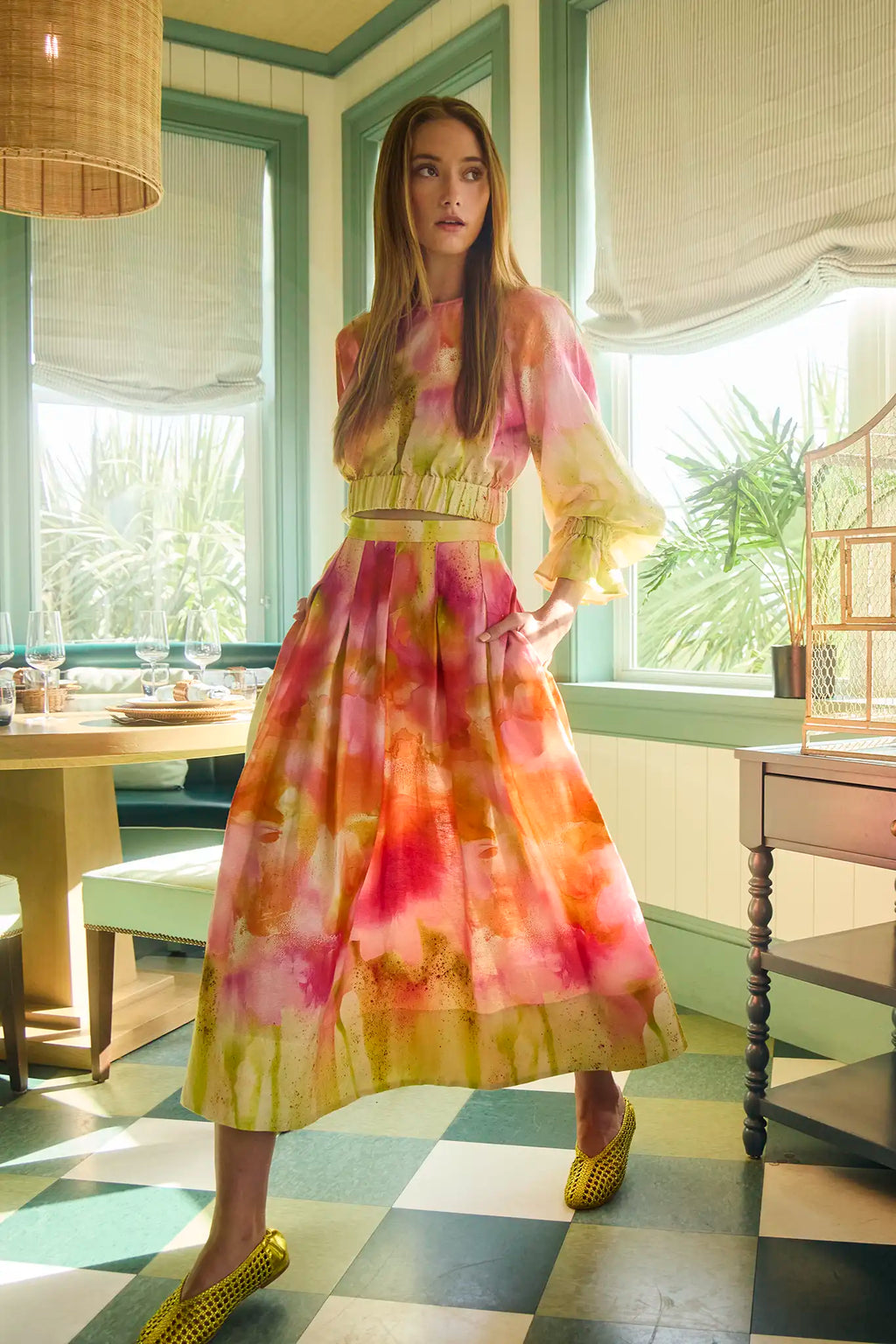 Hunter Bell Alexis Skirt Tie-Dye Pleated Midi Skirt