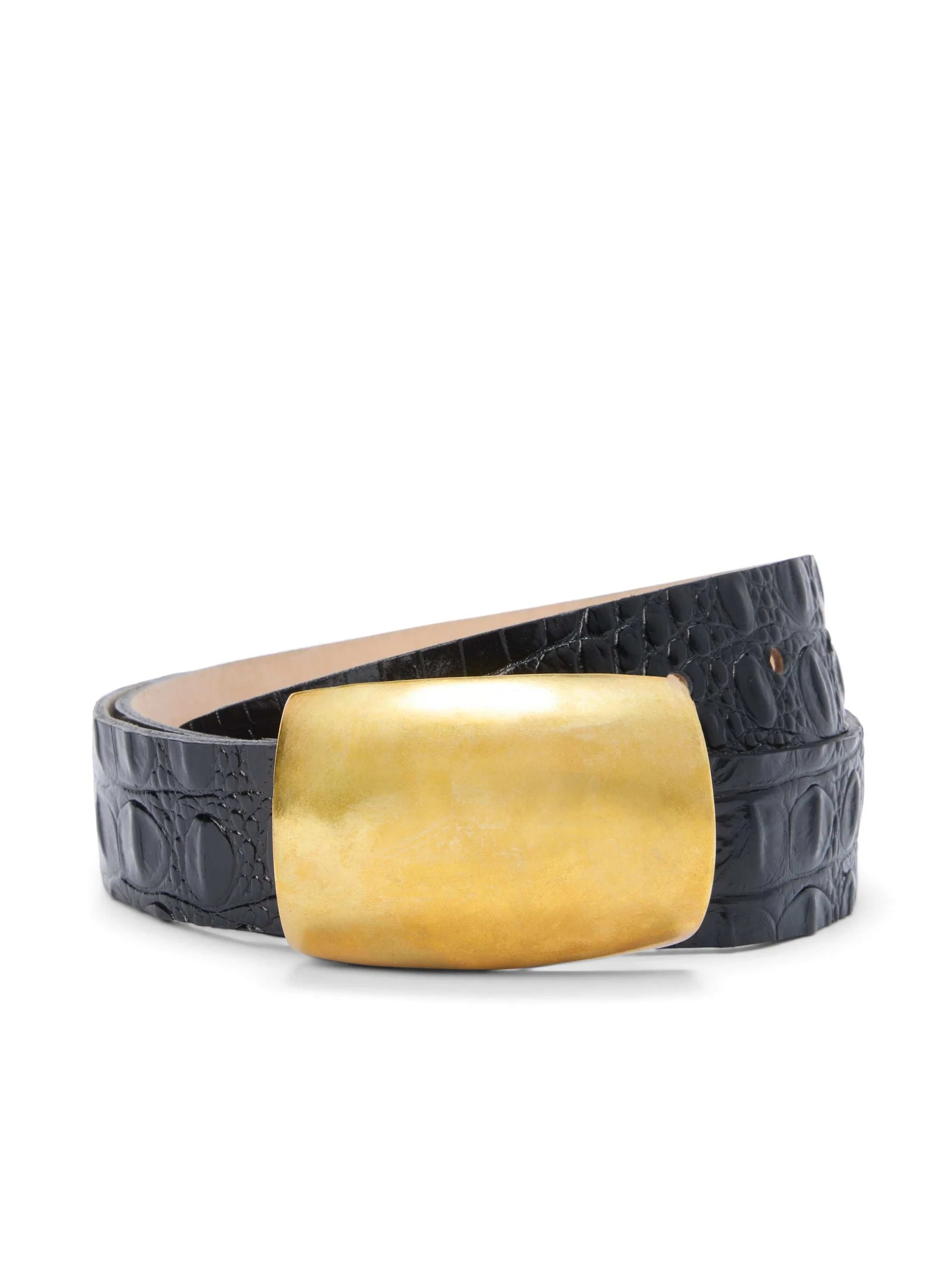 L'Agence Milou Belt Black Croc Embossed/Gold