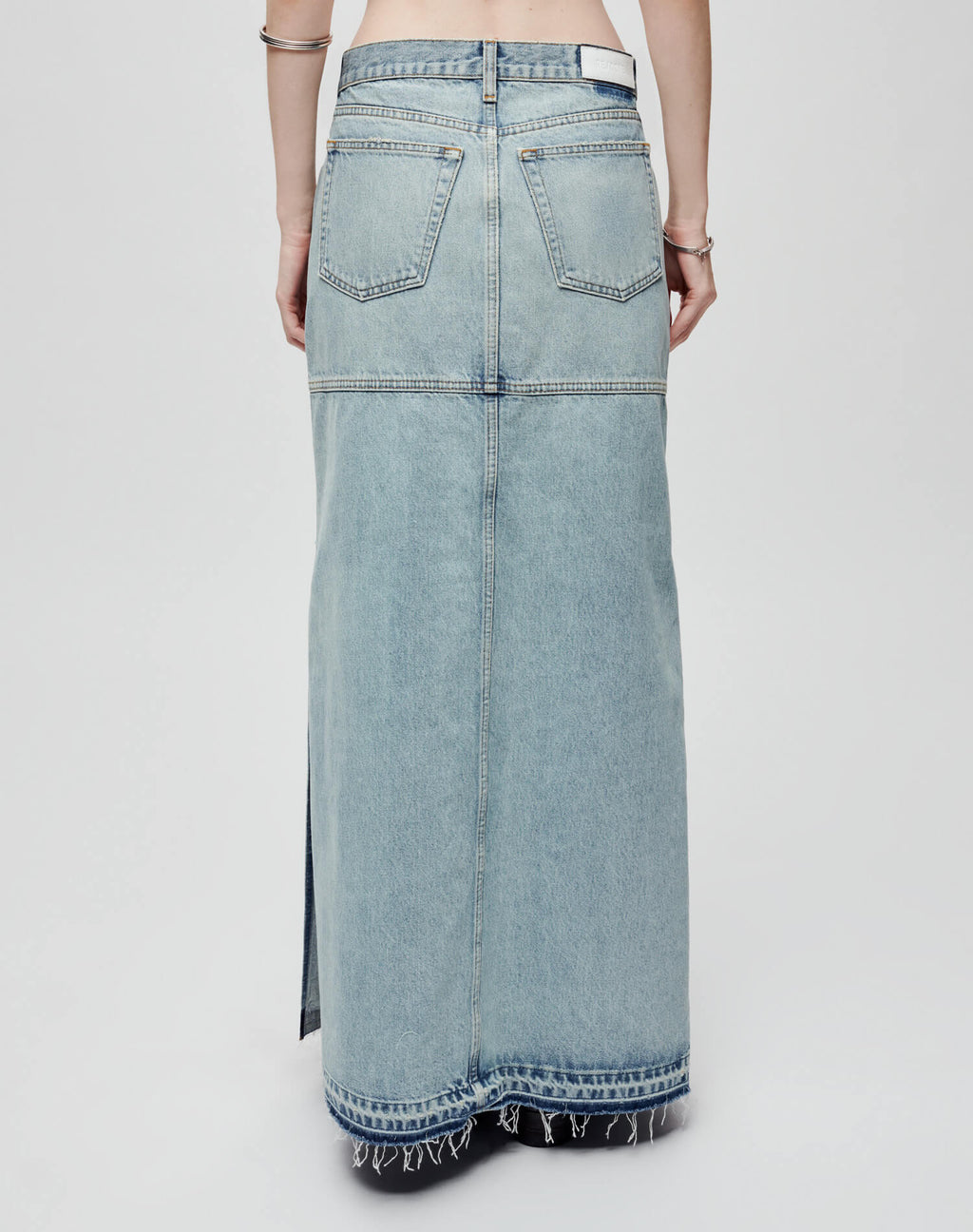 RE/DONE Mid Rise split Skirt in Ripped Tide