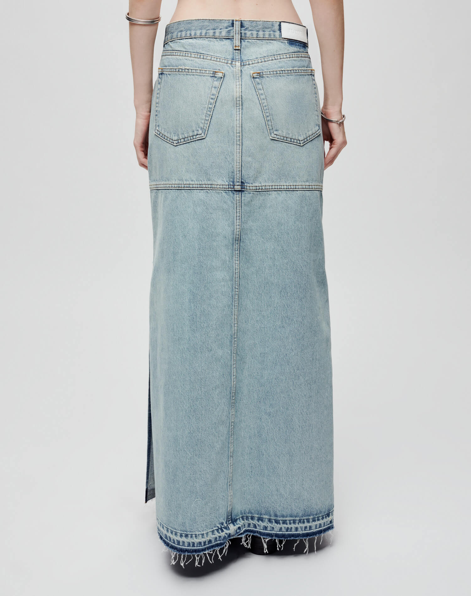 RE/DONE Mid Rise split Skirt in Ripped Tide