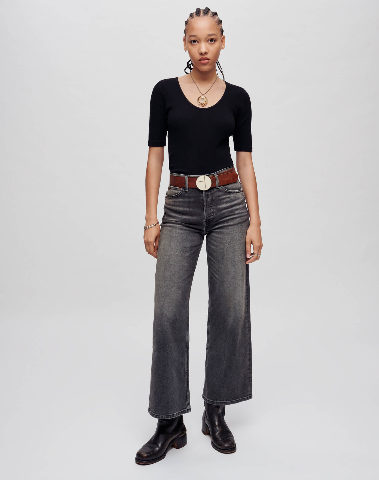 RE/DONE High Rise Wide Leg Crop in Nero