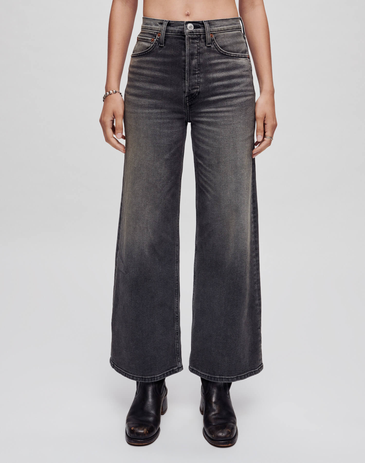 RE/DONE High Rise Wide Leg Crop in Nero