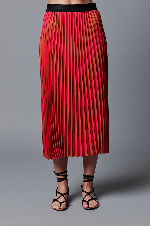 Le Superbe Chevron Pleated Skirt  - Pink/Red