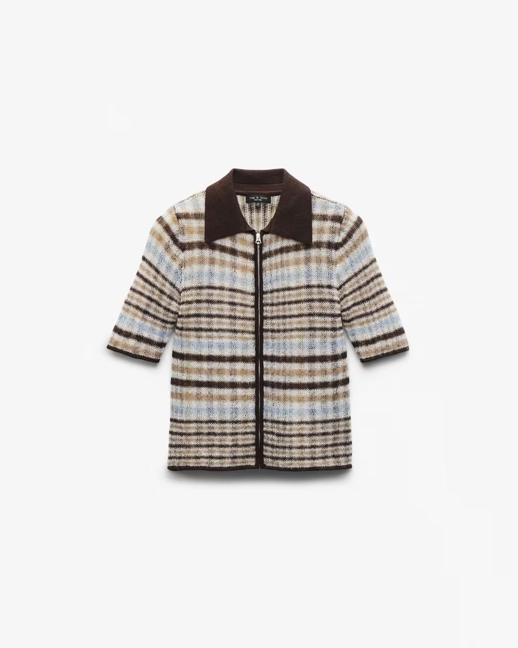 Rag & Bone Leva Plaid Zip Polo Sweater - Ivory Multi