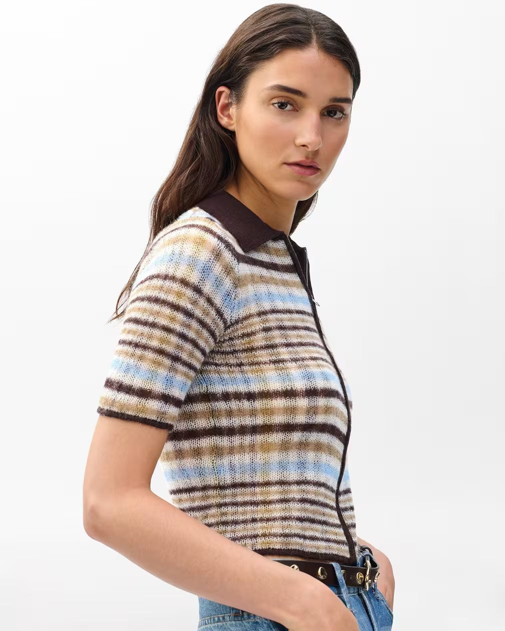 Rag & Bone Leva Plaid Zip Polo Sweater - Ivory Multi