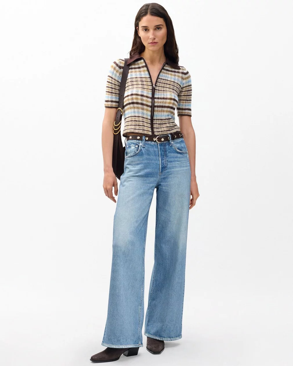 Rag & Bone Leva Plaid Zip Polo Sweater - Ivory Multi