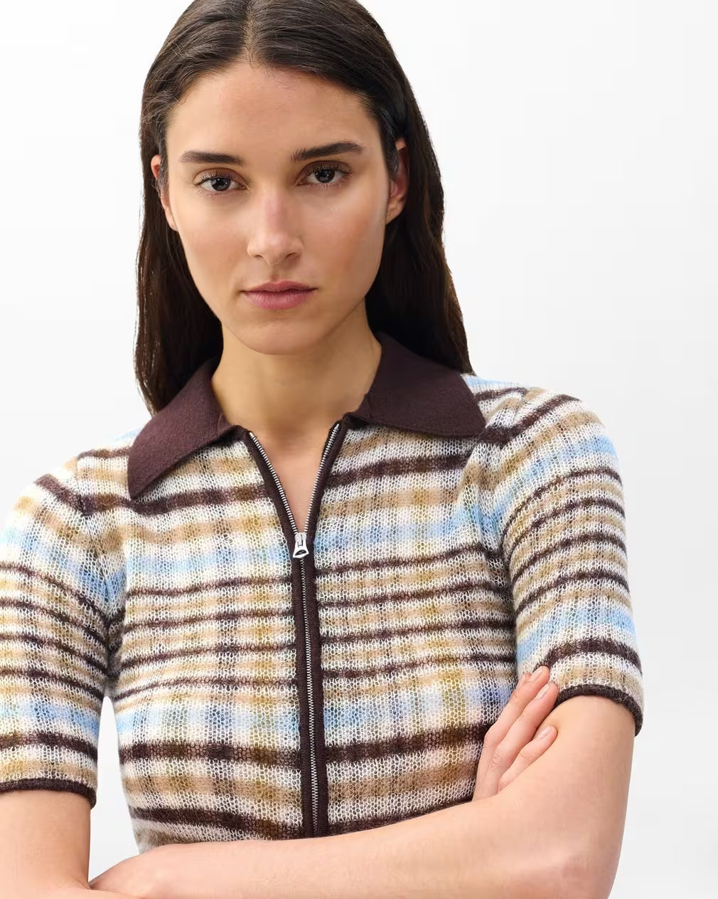 Rag & Bone Leva Plaid Zip Polo Sweater - Ivory Multi
