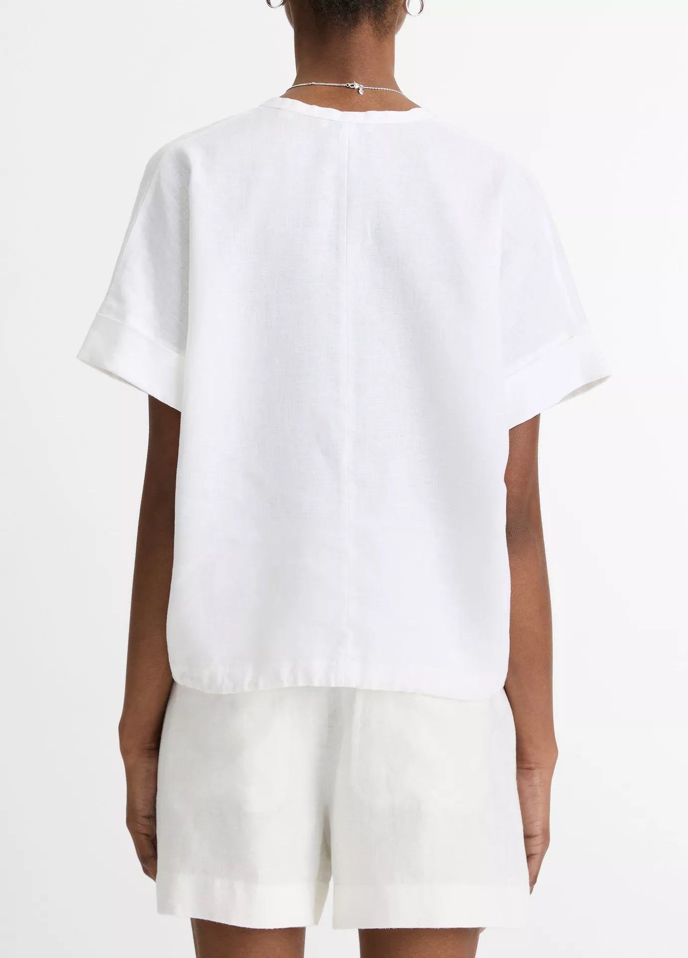 Vince  Linen Drawcord-Hem Blouse - Optic White